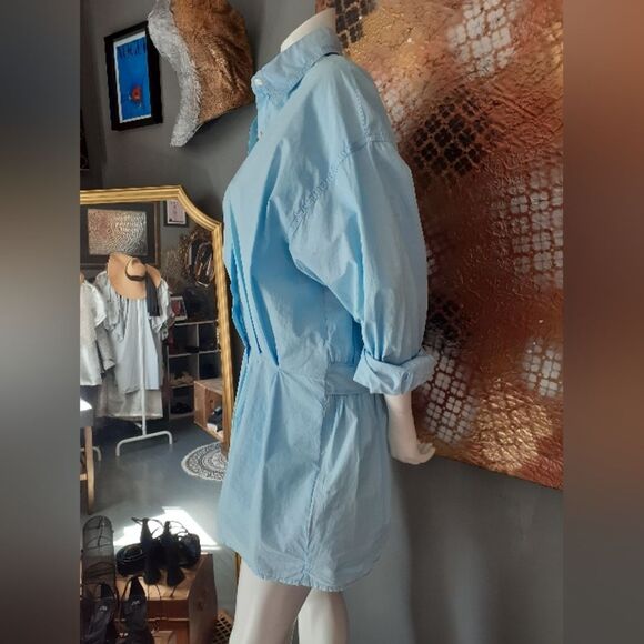 Zara 100% Cotton Light Blue Button-Up Shirt Dress - Picture 6 of 12